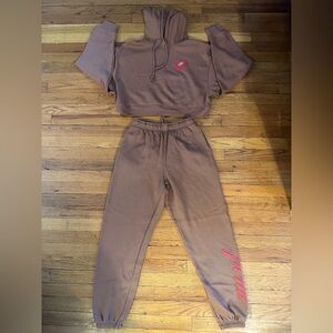 PINK cropped sweatshirt sz M and sweatpants sz S/M set